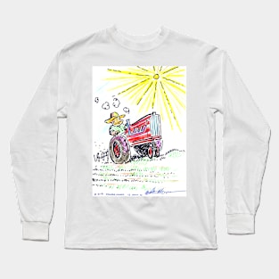 Farmer Ape Drives a Big Red Tractor Long Sleeve T-Shirt